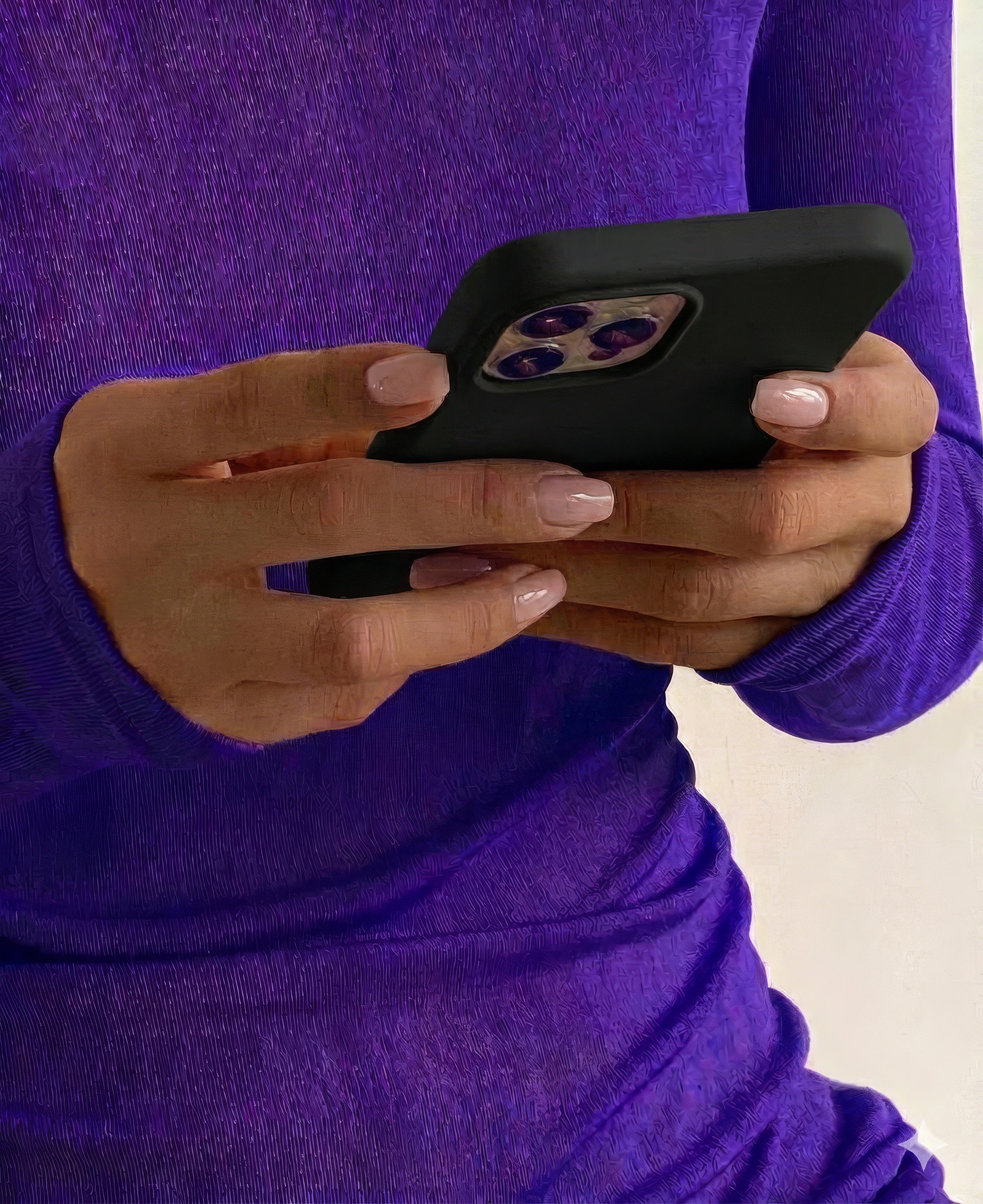 Close-up of a creator holding a phone